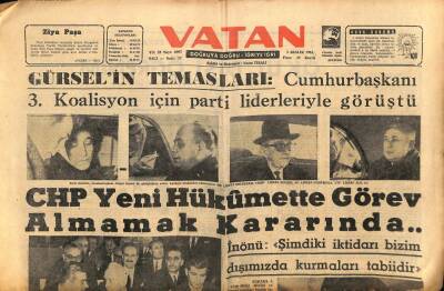 Vatan Gazetesi 3 Aralık 1963 - CHP Yeni Hükümette Görev Almamak Kararında GZ75043 - 1
