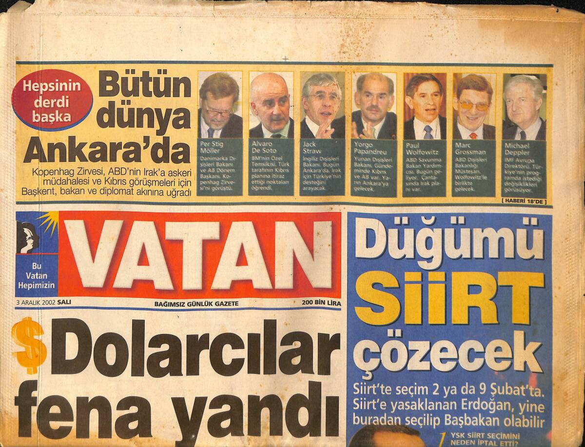 Vatan Gazetesi 3 Aralık 2002 - Yaşayan Efsane Rüştü , Kalesinin Arkasını Zeki Çol'a Anlattı - Dolarcılar Fena Yandı GZ159494 - 1
