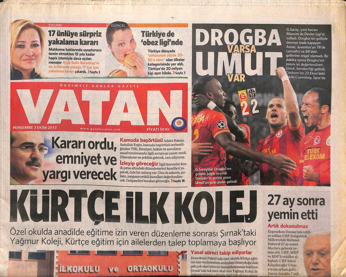 Vatan Gazetesi 3 Ekim 2013 - Susurluk'ta 1 Yıl 4 Gün Hapis Yatan Mehmet Ağar , Denetimli Serbestlikten Yararlanma Hakkını Kaybetti GZ160071 - 1