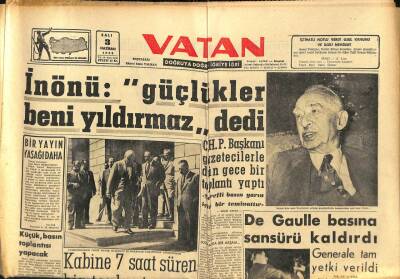 Vatan Gazetesi 3 Haziran 1958 - De Gaulle Basına Sansürü Kaldırdı - Trakyadaki Petrol Sondajı Devam Ediyor GZ91442 - 1