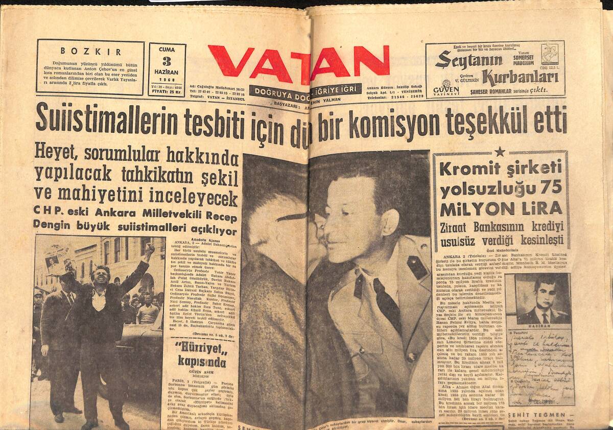 Vatan Gazetesi 3 Haziran 1960 - Anayasa İçin İzahat Verildi - Kromit Şirketi Yolsuzluğu 75 Milyon Lira GZ155954 - 1