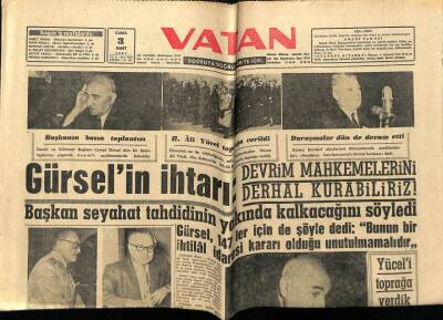 Vatan Gazetesi 3 Mart 1961 - Cemal Gürsel,Devrim Mahkemelerini Derhal Kurabiliriz GZ89198 - 1