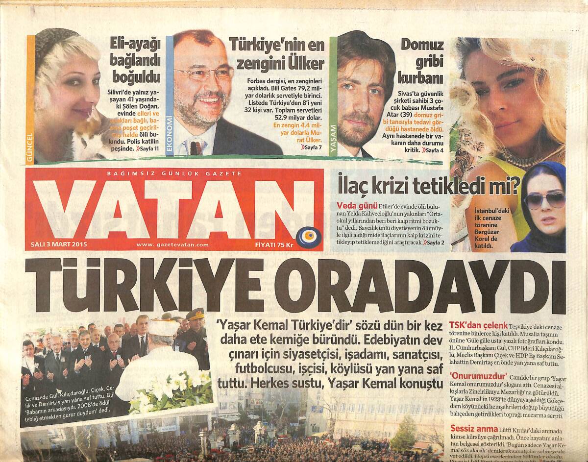 Vatan Gazetesi 3 Mart 2015 - Musul'a Türk Askeri Girer Mi ? - Türkiye'nin En Zengini Ülker GZ159472 - 1