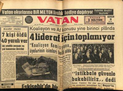 Vatan Gazetesi 3 Mayıs 1962 - 4 Lider Af İçin Toplanıyor GZ78829 - 1