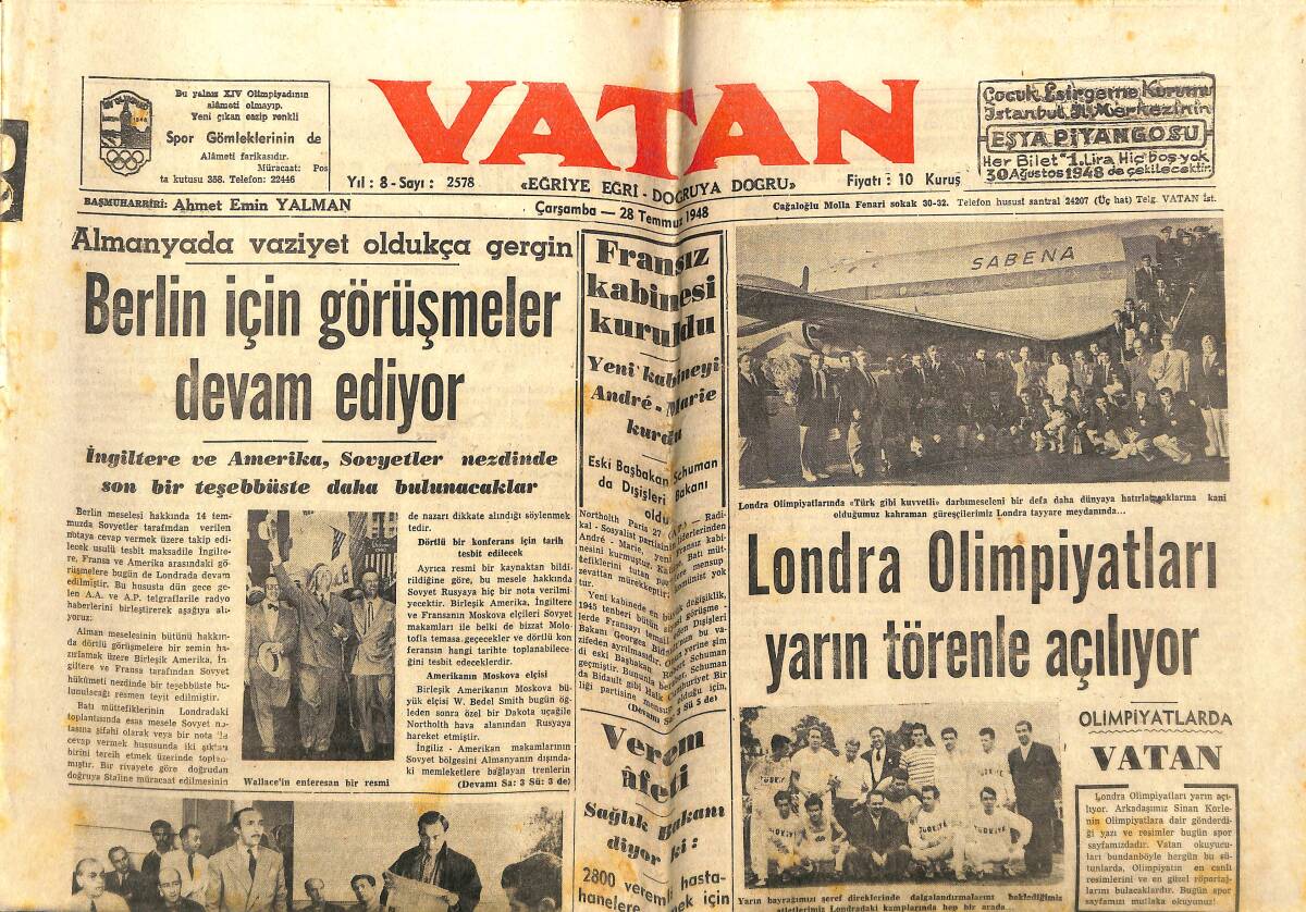Vatan Gazetesi 30 Ağustos 1948 - Truman'ın Amerikan Kongresinden İstekleri - Berlin İçin Görüşmeler Devam Ediyor GZ141416 - 1