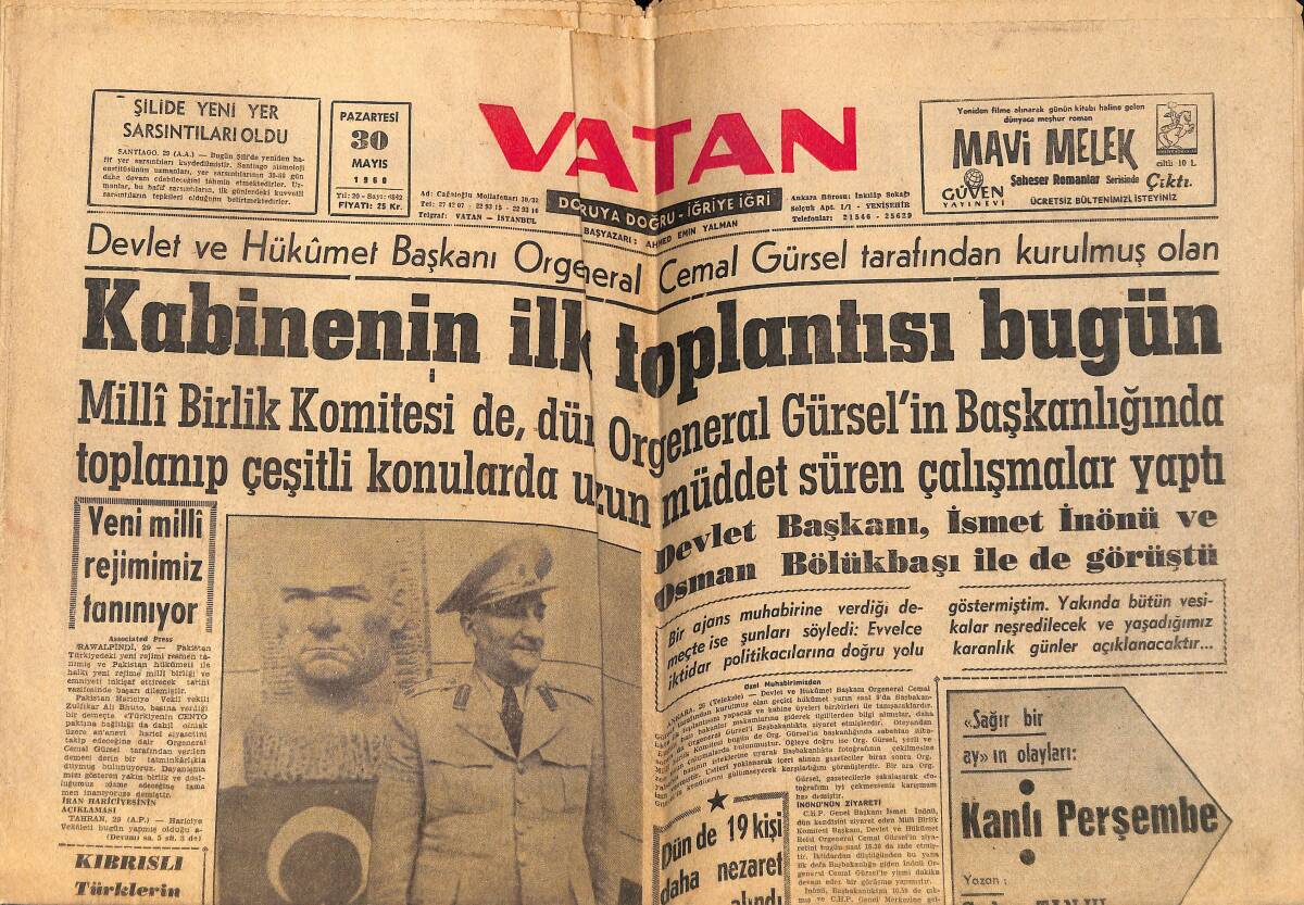 Vatan Gazetesi 30 Mayıs 1960 - Tirali de Serbest - A.Menderes Seçildiği Yerde Sabık Oldu GZ155949 - 1