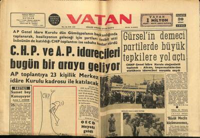 Vatan Gazetesi 30 Nisan 1962 - Melih Yeneri Kaybettik - Tekel İşçileri Düşük Ücretlerden Şikayetçi GZ114847 - 1