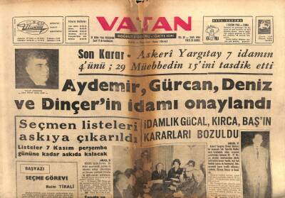 Vatan Gazetesi 31 Ekim 1963 - Aydemir Gürcan Deniz Ve Dinçerin İdamı Onaylandı GZ103311 - 1