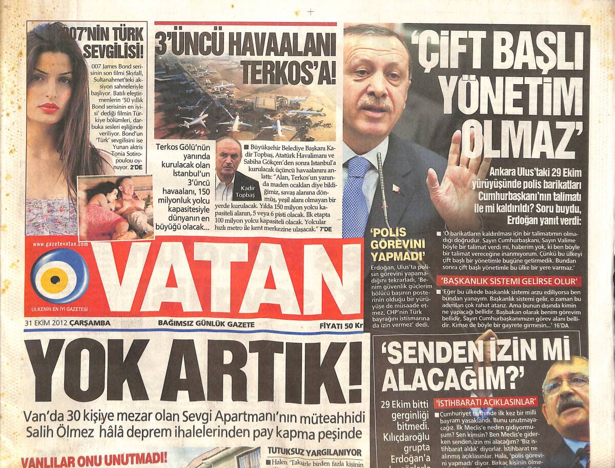 Vatan Gazetesi 31 Ekim 2012 - Kemal Kılıçdaroğlu: 'Senden İzin Mi Alacağım?' - Ünlü Modacı Suat Aysan Öldü! GZ136262 - 1