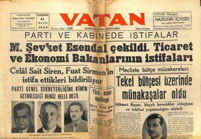 Vatan Gazetesi 31 Mayıs 1945 - Mehmet Şevket Esendal Çekildi GZ71426 - 2