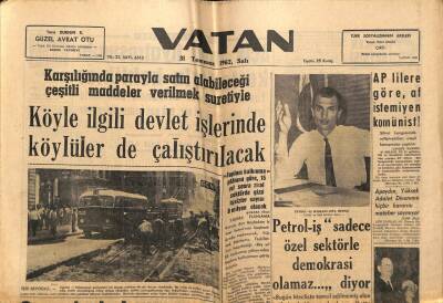 Vatan Gazetesi 31 Temmuz 1962 - Köy İşlerinde Köylülerde Çalıştırılacak GZ66108 - 1