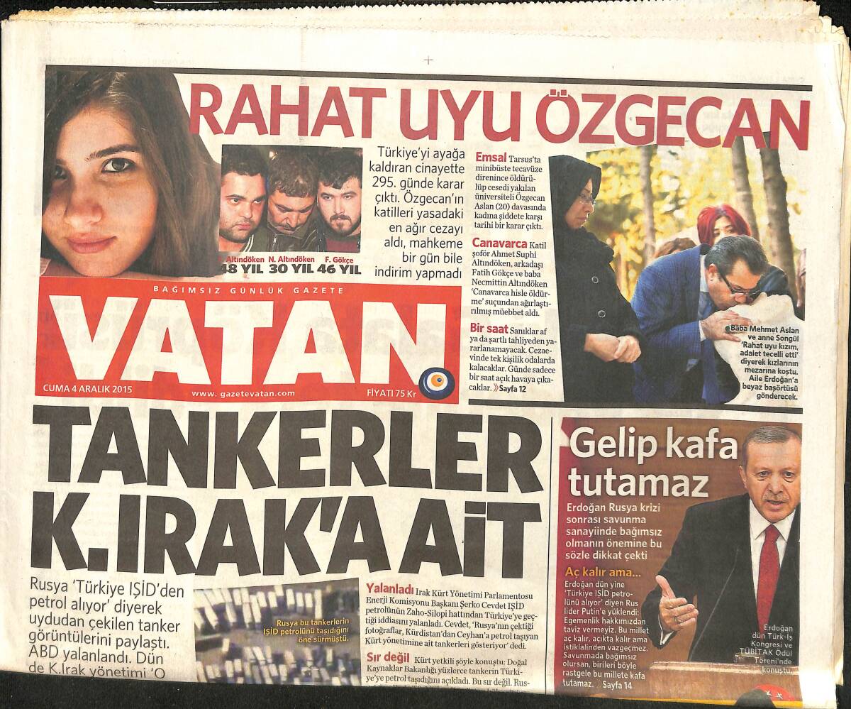 Vatan Gazetesi 4 Aralık 2015 - Rahat Uyu Özgecan - Caner'le Pereira'dan Hararetli Sohbet GZ159534 - 1
