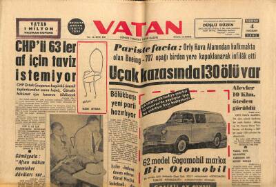 Vatan Gazetesi 4 Haziran 1962 - Pariste Facia,Uçak Kazasında 130 Ölü Var GZ64708 - 2