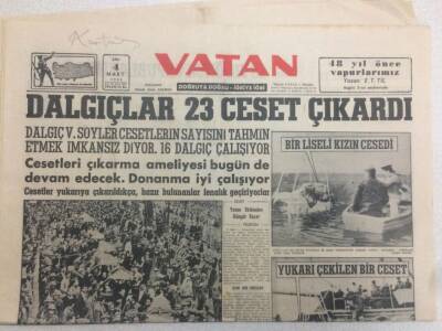 Vatan Gazetesi 4 Mart 1958 - Dalgıçlar 23 Ceset Çıkardı GZ52348 - 1