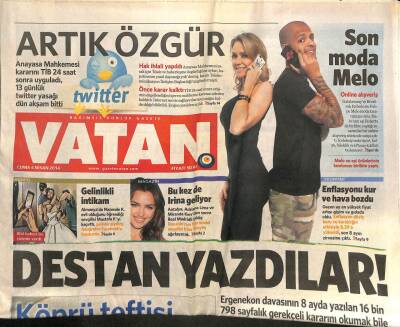 Vatan Gazetesi 4 Nisan 2014 - Moskovadan Montrö Uyarısı - Son Moda Melo GZ98952 - 1