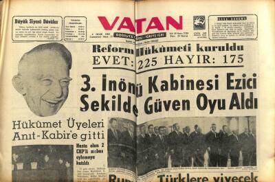 Vatan Gazetesi 4 Ocak 1964 - 3. İnönü Kabinesi Ezici Şekilde Güven Oyu Aldı GZ89167 - 1