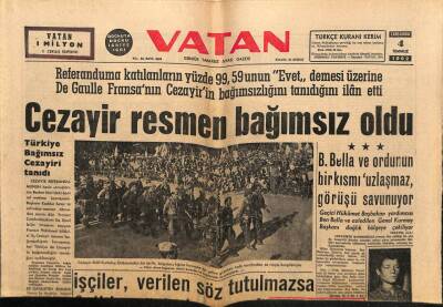 Vatan Gazetesi 4 Temmuz 1962 - Cezayir Resmen Bağımsız Oldu GZ64711 - 2
