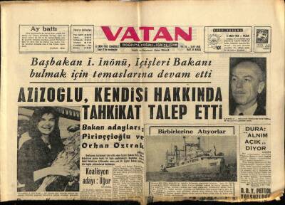 Vatan Gazetesi 5 Ekim 1963 - Azizoğlu Kendisi İçin Tahkikat Talep Etti GZ78728 - 1