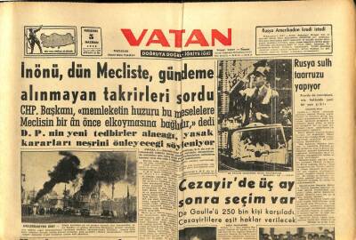 Vatan Gazetesi 5 Haziran 1958 - De Gaulleü 250 Bin Kişi Karşıladı GZ91440 - 1