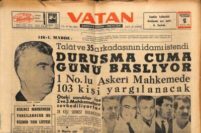 Vatan Gazetesi 5 Haziran 1963 - Talay Aydemir Ve 35 Arkadaşının İdamı İstendi GZ90428 - 1