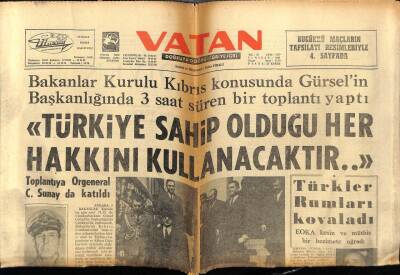 Vatan Gazetesi 5 Nisan 1964 - Türkiye Her Hakkını Kullanacaktır GZ78807 - 1