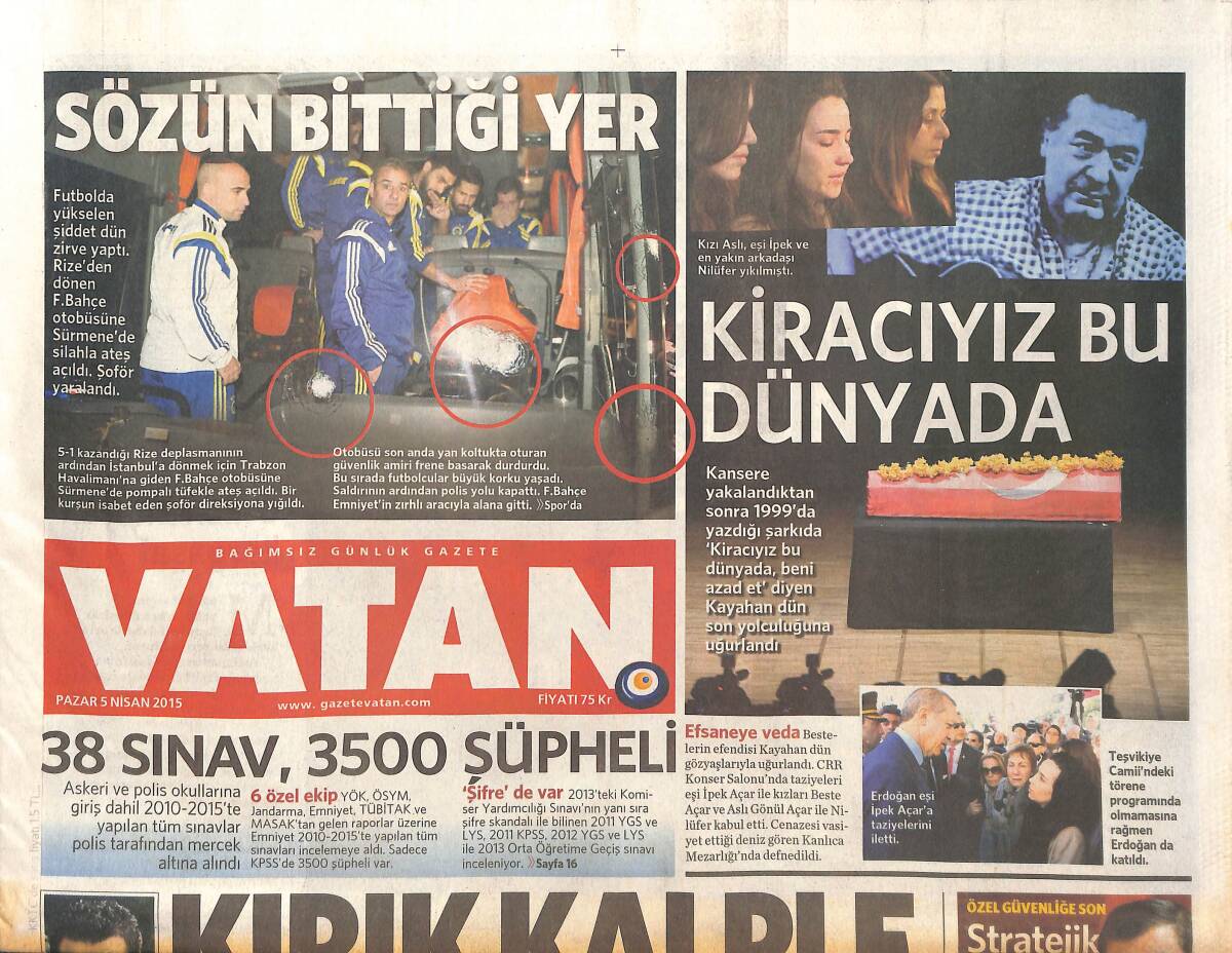 Vatan Gazetesi 5 Nisan 2015 - Kayahan: Kiracıyız Bu Dünyada - Fenerbahçe'ye Hain Pusu GZ136407 - 1