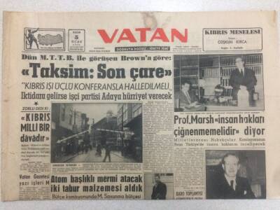 Vatan Gazetesi 5 Ocak 1958 - Taksim Son Çare GZ52325 - 1