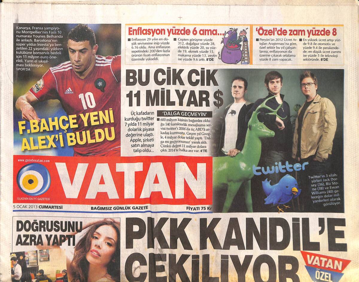 Vatan Gazetesi 5 Ocak 2013 - Fenerbahçe Yeni Alex'i Buldu - Rıdvan Dilmen'e Örgüt Soruşturması GZ136402 - 1