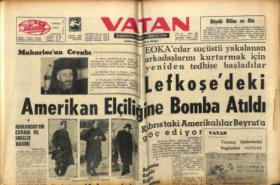 Vatan Gazetesi 5 Şubat 1964 - Lefkoşedeki Amerikan Elçiliğine Bomba Atıldı GZ89219 - 1