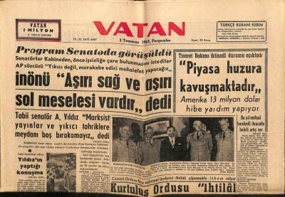 Vatan Gazetesi 5 Temmuz 1962 - İsmet İnönü,Aşırı Sağ Ve Aşırı Sol Meselesi Vardır Dedi GZ64706 - 2