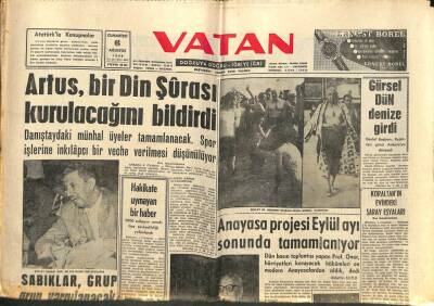 Vatan Gazetesi 6 Ağustos 1960 - Artus , Bir Din Şurası Kurulacağını Bildirdi GZ102685 - 1