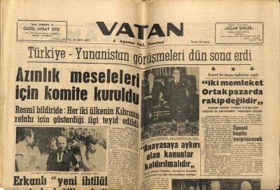 Vatan Gazetesi 6 Ağustos 1962 - Azınlık Meseleleri İçin Komisyon Kuruldu GZ78748 - 1