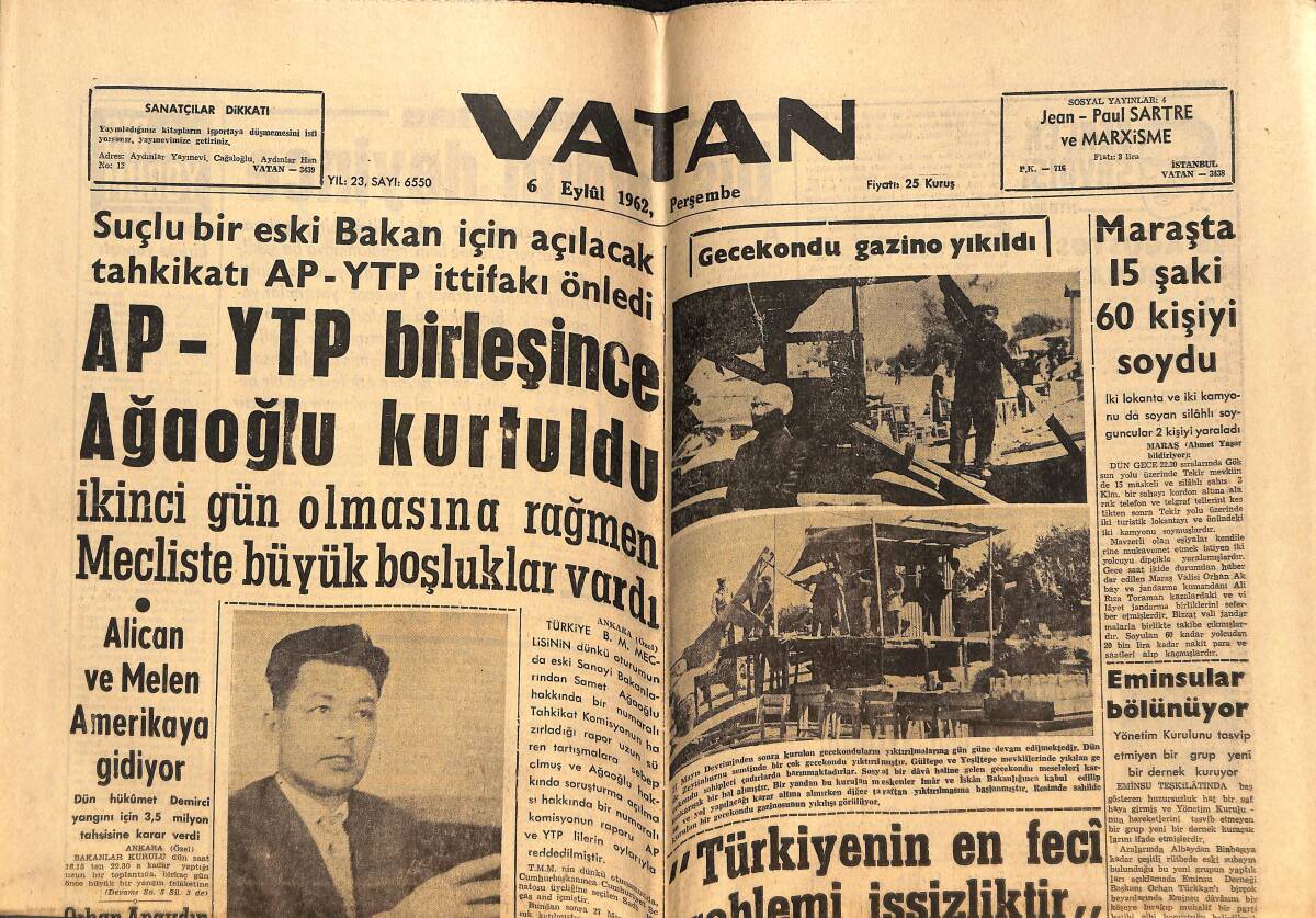 Vatan Gazetesi 6 Eylül 1962 - Beykoz'da Reform Yapılacak - Ok Meydanında Spor Sitesi Kuruluyor GZ148930 - 1