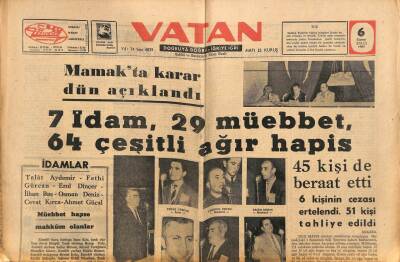 Vatan Gazetesi 6 Eylül 1963 - Mamakta Karar Dün Açıklandı 7 İdam , 29 Müebbet , 64 Çeşitli Ağır Hapis GZ90507 - 1