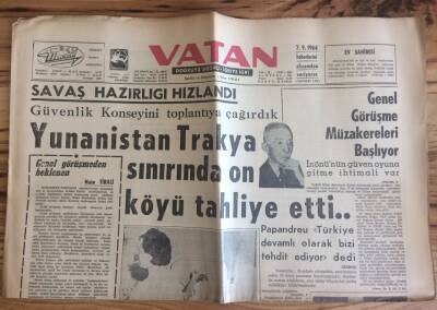 Vatan Gazetesi 6 Eylül 1964 - Yunanistan Trakya Sınırında On Köyü Tahliye Etti GZ72725 - 2