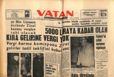 Vatan Gazetesi 6 Ocak 1963 - 50 Bin Liranın Üzerinde Zirai Kazanç Vergiye Tabi GZ64838 - 1