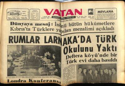 Vatan Gazetesi 6 Ocak 1964 - Rumlar Larnakada Türk Okulunu Yaktı GZ89165 - 1