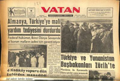Vatan Gazetesi 6 Şubat 1959 - Türkiye Ve Yunanistan Başbakanları Zürihte GZ86144 - 1