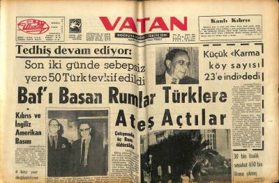 Vatan Gazetesi 6 Şubat 1964 - Bafı Basan Rumlar Türklere Ateş Açtılar GZ89218 - 1