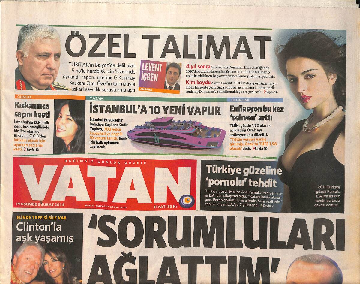 Vatan Gazetesi 6 Şubat 2014 - Deniz Seki Hayranlarını Uyardı - Erdoğan: Sorumluları Ağlattı GZ154855 - 1