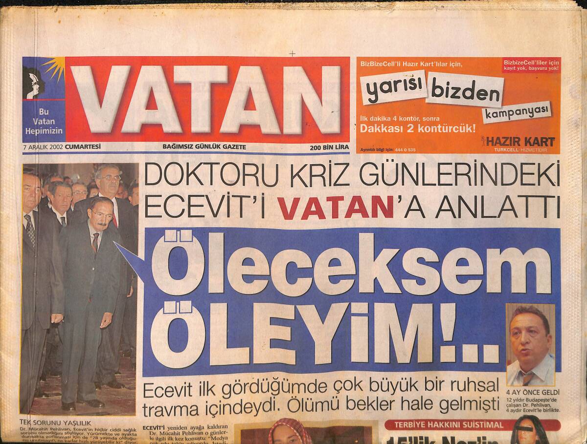 Vatan Gazetesi 7 Aralık 2002 - İbrahim Tatlıses Kumarda 20 Bin Dolar Kaybetti GZ159495 - 1