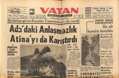 Vatan Gazetesi 7 Ekim 1964 - Adadaki Anlaşmazlık Atinayı Karıştırdı GZ64746 - 2