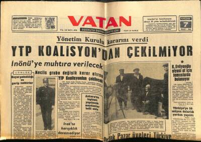 Vatan Gazetesi 7 Mart 1963 - YTP Koalisyondan Çekilmiyor GZ78822 - 1