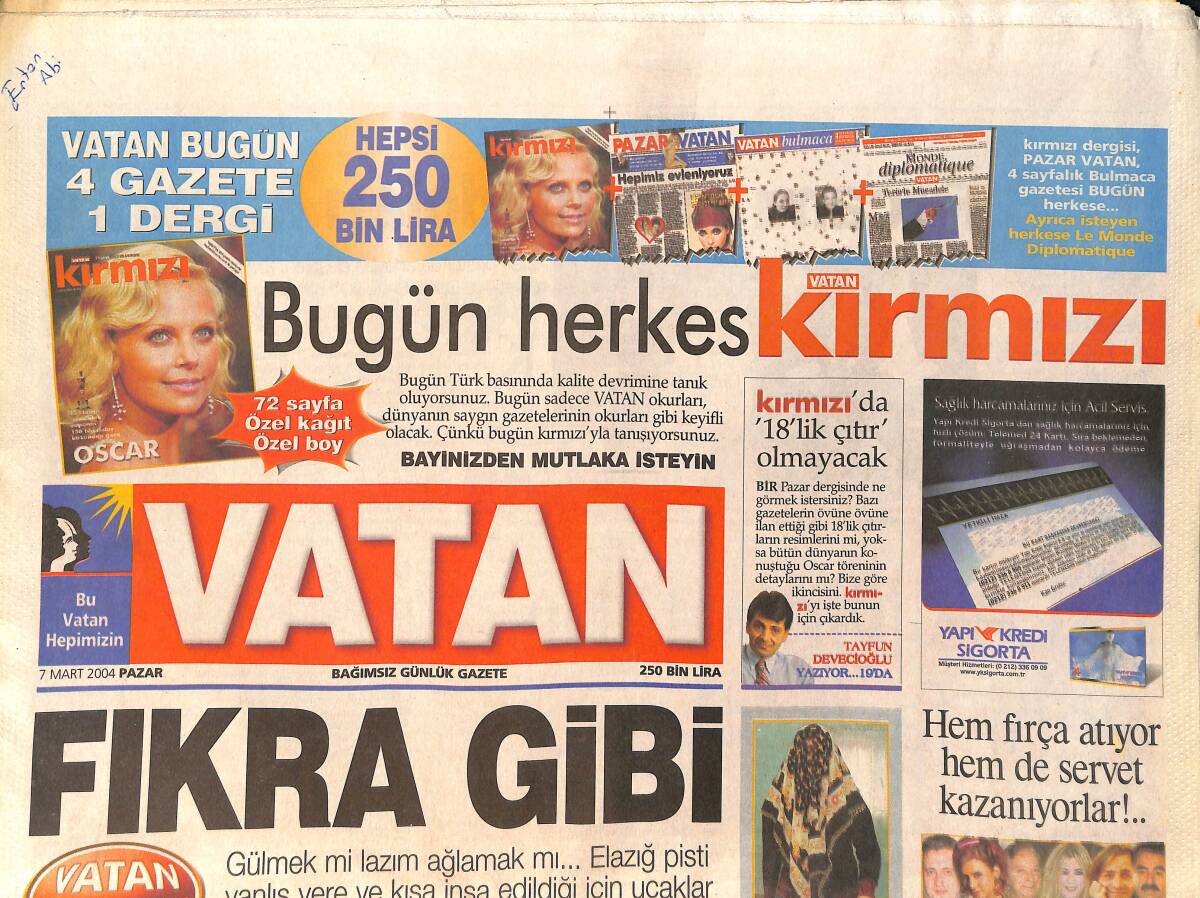 Vatan Gazetesi 7 Mart 2004 - Fatih Terim İstediği Transferler Karşılığında Bu Sözleri Söylemişti: Devler Ligi Finali GZ2406 - 1