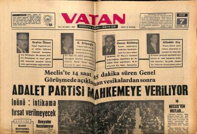 Vatan Gazetesi 7 Nisan 1963 - Adalet Partisi Mahkemeye Veriliyor GZ64816 - 2