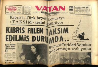 Vatan Gazetesi 7 Ocak 1964 - Kıbrıs Fiilen Taksim Edilmiş Durumda GZ89164 - 1