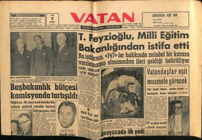 Vatan Gazetesi 7 Şubat 1961 - Turan Feyzioğlu Milli Eğitim Bakanlığından İstifa Etti GZ64624 - 2