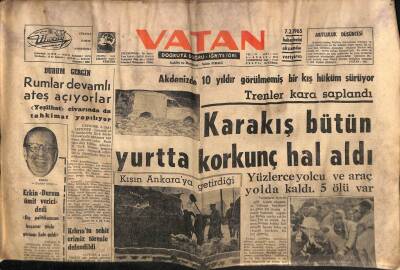 Vatan Gazetesi 7 Şubat 1965 - Akdenizde 10 Yıldır Görülmemiş Kış GZ64881 - 1