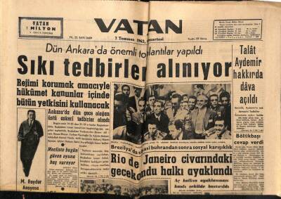 Vatan Gazetesi 7 Temmuz 1962 - Sıkı Tedbirler Alınıyor GZ64924 - 1