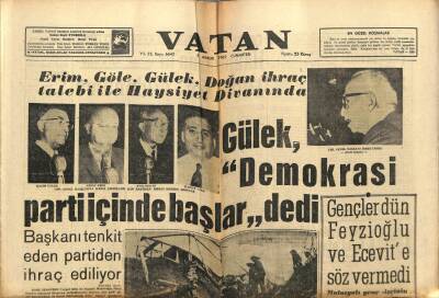 Vatan Gazetesi 8 Aralık 1962 - Erim, Göle, Gülek ve Doğan İhraç Talebi İle Haysiyet Divanında GZ89182 - 1
